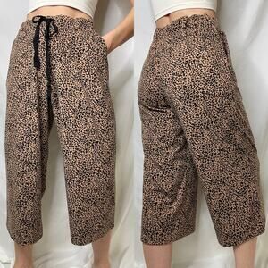 Lands' End wide leg crop animal print pajama‎ pants leopard cheetah cropped M